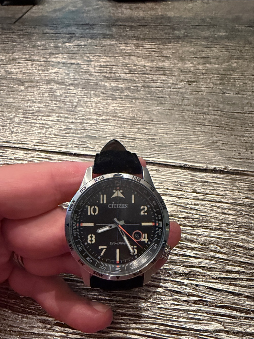 Citizen Black Dial Stainless Pilot Watch with Orange Accent